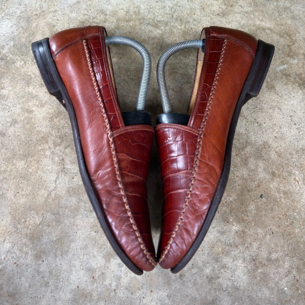 Vintage 90s Bally Floryno Croc Embossed Leather Loafers Brown 8.5